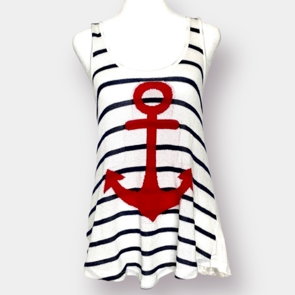 Navy White Stripe Sailor Racerback Tank Red Anchor